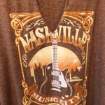 Nashville Music City Graphic Tee 4X Heather Brown SS Knit Keyhole Neck Guitar Photo 3