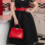 Unique Vintage  Black Polka Dot Sheer
Overlay Midi Dress NWT 1X/16 Photo 0