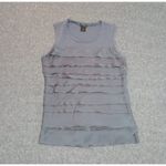 Ann Taylor  Women's Tank Top Ruffle Front Shirt Office Party Gray Size Small Photo 2