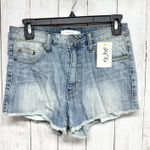 Talula Shorts Women Size 26 Light Wash Blue Denim High Rise Midi Raw Hem Zip Fly Photo 0