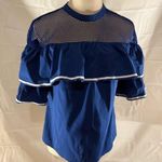 Belle Sky  Blue Mesh Ruffle Top Photo 0