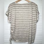 Caslon Women Beige Striped Short Sleeve Drawstring T-Shirt Size L Oatmeal Photo 1