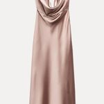 ZARA  dress gown maxi halter scarf satin plunge neck Brown  Evening Wedding Photo 14