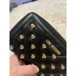 Moschino LOVE Black Vegan Leather Gold Heart Studded Full Zip Wallet Red Inside Photo 9