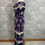 Magic  Navy Floral Maxi Dress with Lace Photo 2