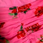 Sau Lee  Sonia Ruched Open Black Mini Dress Rose Floral Pattern Hot Pink Red sz10 Photo 9