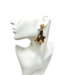 Wooden beaded dangle animal carved earrings Brown Photo 5