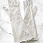 HENRY MORGAN & CO White Gloves Embroidered Fabric Formal Gauntlet Style VINTAGE Photo 0