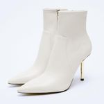 ZARA faux leather Cream metallic heels stiletto ankle boots Photo 0