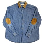 Brooks Brothers Vintage  Denim Button Up Shirt Suede Leather Collar Elbow Patches Photo 0