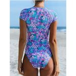 Cupshe Floral Print Front Zip Rashguard One Piece Swimsuit Womens Size Small NEW Photo 7