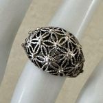 Vintage Jewish Star Filigree Dome Ring ✡️ Floral Artisan Design Silver Photo 0