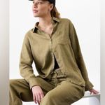 Athleta NWT Retreat Linen Olive Green Button-Up Shirt Sz XXS Photo 0