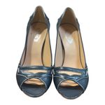 Tod's Leather Peep Toe Heels Italian Navy Blue Designer Pumps Shoes Size 39 8.5 Photo 2