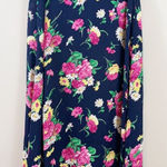Ralph Lauren Lauren  Petite Silk Navy/Pink/Yellow Floral Midi Skirt Photo 0