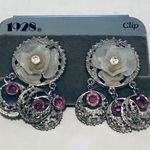 1928 Brand Vintage Jeweled Dangle Clip On Earrings Rose Pink Photo 0