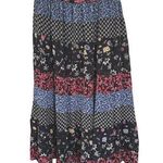 Bohemian Tiered Floral Prairie Midi Skirt Americana Modest Broomskirt Large Black Photo 0