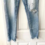Moussy Denim Mid Rise Distressed Busted Knee Raw Ankle Hem Skinny Jeans 25 Blue Photo 8