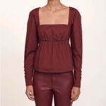 STAUD  Peggy Top Plum Cotton Poplin Peplum Blouse Size Large NWT Photo 2