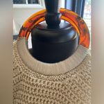 Nordstrom cream knit woven satchel bag with tortoise ring handles Photo 14