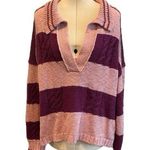 Free People ✨ Pembrook Sz Medium Sweater in Moody Pink Combo Striped Cotton✨ Photo 5