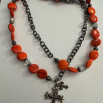 Womens Western orange beaded rhinestones long chain lariat cross necklace layer Orange Photo 0