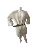 En Creme Anthropologie chunky bell sleeve sweater S/M fuzzy metallic winter cozy White Photo 1