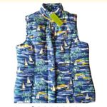 NWT Island Republic Sail Boat Print Puffer Vest Blue sz Medium Photo 1