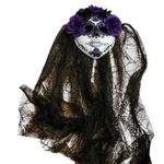 Dia de los‎ dios sugar skull Halloween mask with veil Black Photo 0