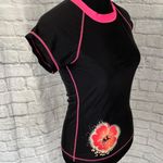 Hobie pullover swim shirt with side floral shimmer design black & pink M Photo 4