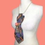 “Dainty Dapper”Plaid necktie Necklace with Floral Brooch Blue Photo 2