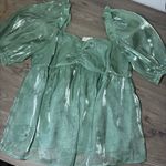 Altar'd State Green Chiffon Peplum Blouse Shirt Top Puff Short Sleeve Photo 1
