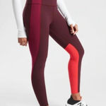 Athleta Asym Color Block Burgundy Red Full Length Ankle Tight Legging Photo 0