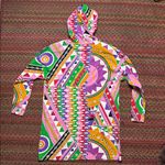 80s VTG VIBRANT GEOMETRIC HOODED SWEATSHIRT DRESS Pink Size M Photo 3