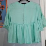 Crown & Ivy Mint Blue-Green Babydoll Pleated Bell Sleeve Blouse Photo 11
