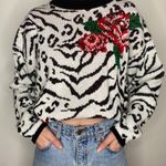Vintage 80s Zebra Leopard Rose Print Sweater Size M Photo 3