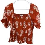 Madewell  Georgette Lucie Floral Smocked Top‎ Square Neck Puff Sleeve Rust Size M Photo 4