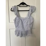 Japna  Crop Top Ruffled Sleeves Sz Large‎ Blue White Photo 1