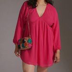 Anthropologie NEW Flowy Hot Pink Mini Dress Summer Cut Out Babydoll Empire Photo 2