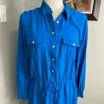 Ralph Lauren Lauren  Petite Royal Blue Dress Button Down Drawstring Size 12 P Photo 1