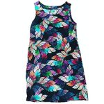 Sleeveless Metallic Multi Color Feathers Print Thin Sheer Above the Knee Dress Photo 4