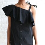 Sea NY Black Ruffle Off Shoulder Mini Dress Small Button Loose Linen Shirtdress Photo 7