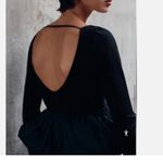 ZARA NWOT Navy Blue Long Sleeve Deep V-Neck Peplum Crop Top Blouse Photo 5