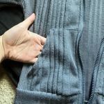 SheIn Gray/Blue Zip Up Ribbed Sweater with Hood Photo 1