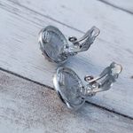 Vintage Clip On Earrings Faux Pearl with Fancy Silver Tone Halo Photo 4