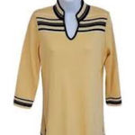 Misook Maize Yellow Black‎ White Stripe Knit Top Women’s Size XL 3/4 Long Sleeve Photo 0