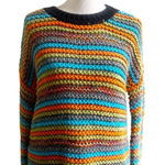 Sundance Crochet Chunky Knit Sweater Size Medium Crew Neck Colorful Cabin Core Photo 0