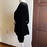 J.CREW | Black Velvet Faux Wrap Tie Waist V Neck Top Blouson Sleeves | Size 8 Photo 5
