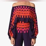 NEW Satin Loose 2 Off Shoulder Printed Long Sleeve Tunic M Purple Size M Photo 0