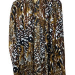 Kasper 2X Animal Print Sheer Chiffon Open Front Cardigan Lightweight Blouse Top Brown Size XXL Photo 0